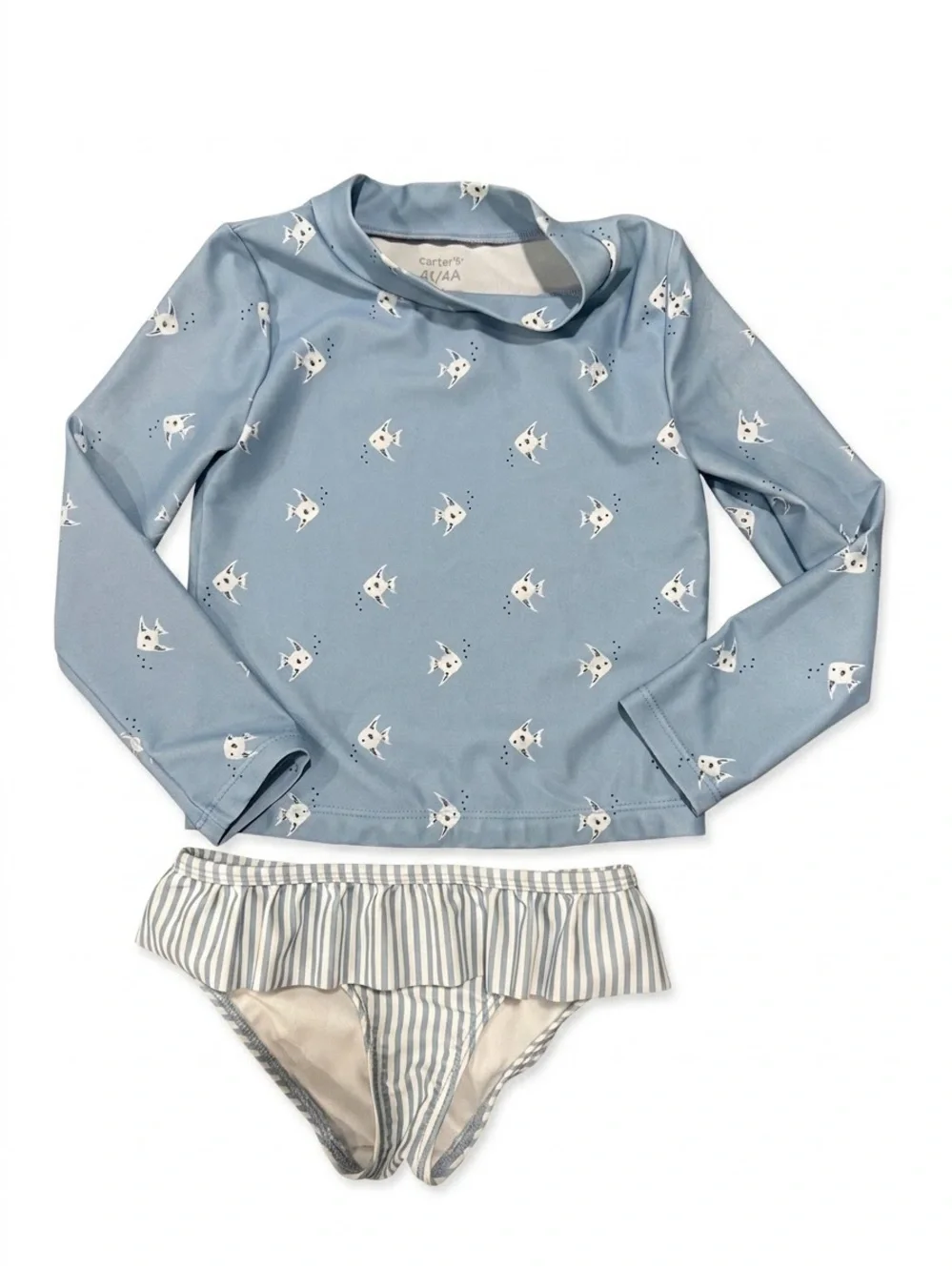 Carter’s Toddler Girl Long Sleeve Rash Guard Swimsuit Fish Print 4T Light Blue